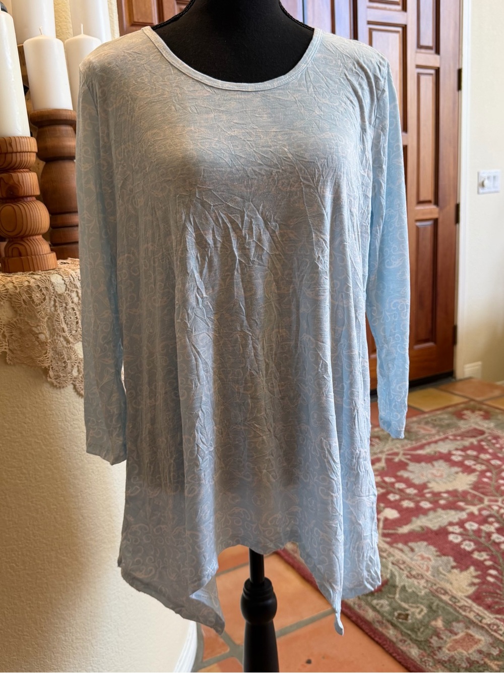 Lulu-B Light Blue Long Sleeve Tunic with Subtle Swirl Pattern